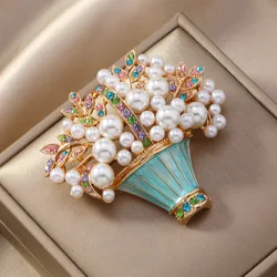 Wuli&baby Luxury Pearl Pot Flowers Brooches For Women Unisex Charming Beautiful Flower Party Office Brooch Pins Gifts