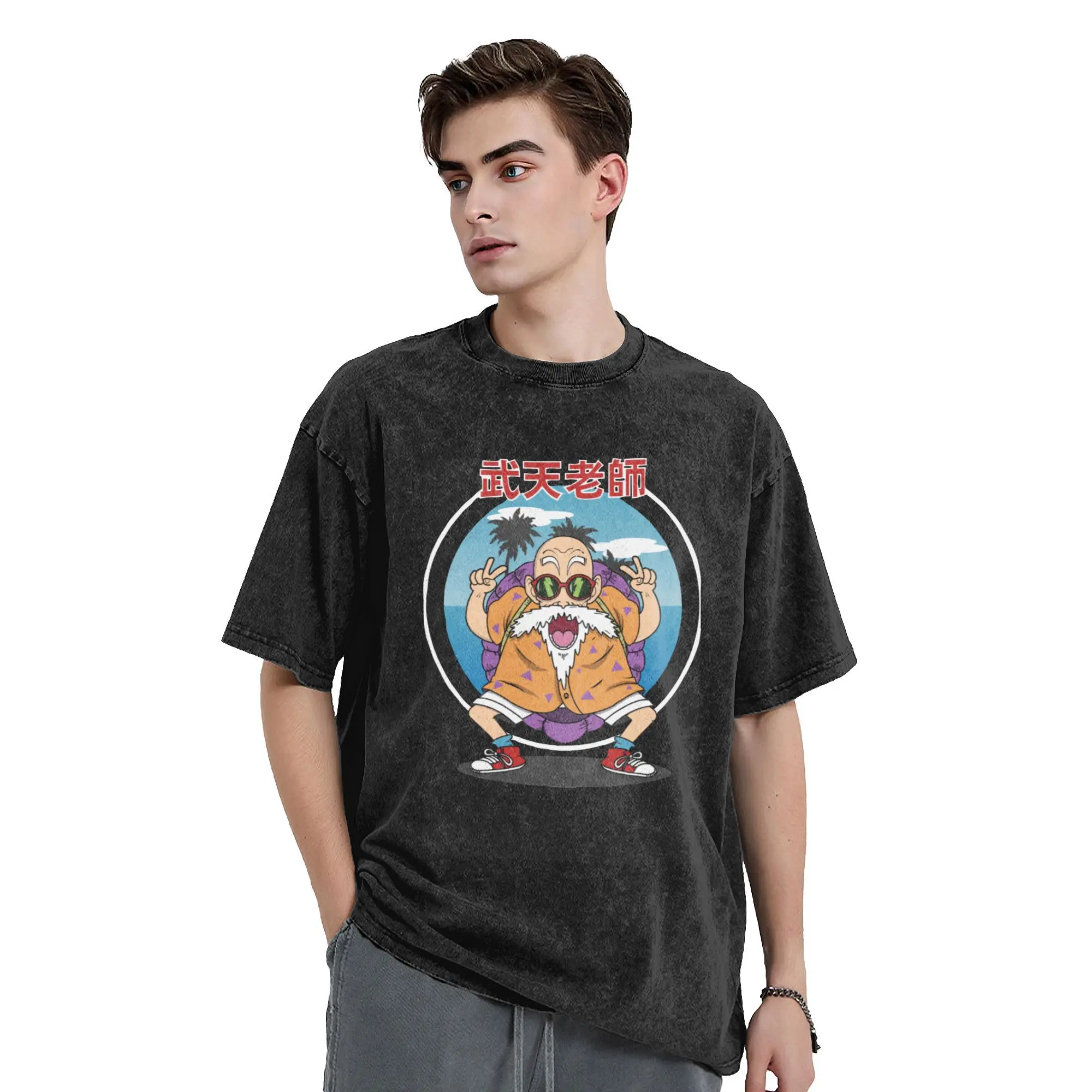 Muten Vintage Washed T-Shirts Master Roshi Kame Sennin Jackie Chun Dragon Ball Novelty 100% Cotton T Shirts Plus Size Clothes image 2