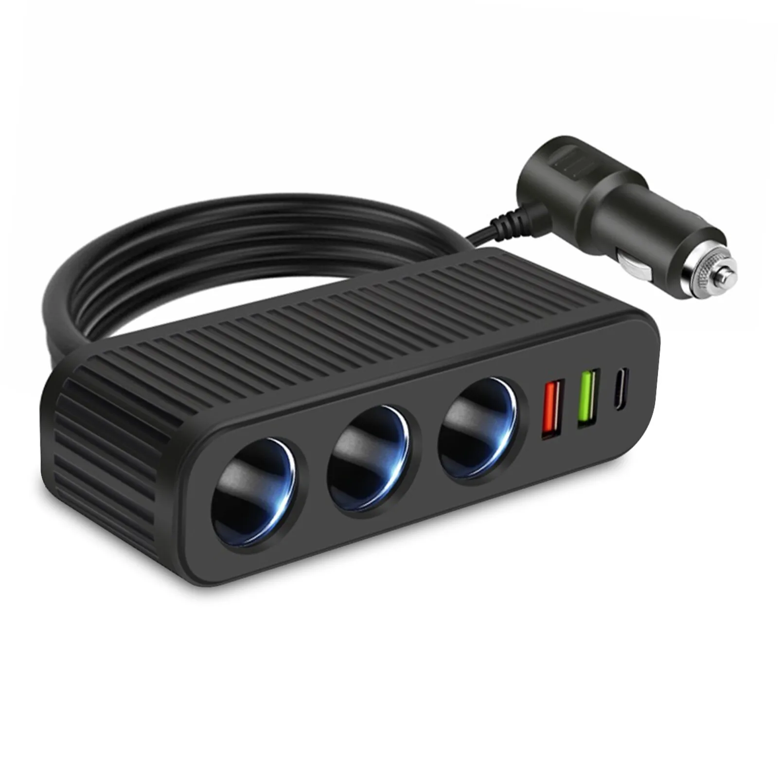 

3-Way Car Cigarette Lighter Socket Splitter, 6 in 1 Power Adapter, Quick Charge