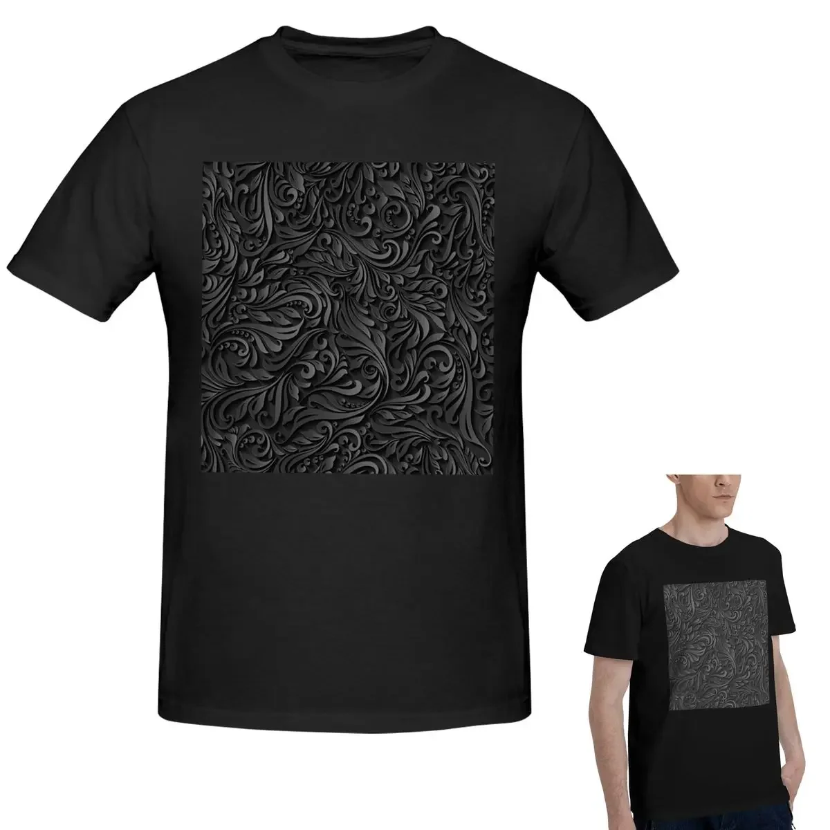 100% Cotton Dark Floral T-Shirt Men's Classic Oversized T Shirt Men Round Neck Summer Shirts Tops S-6XL