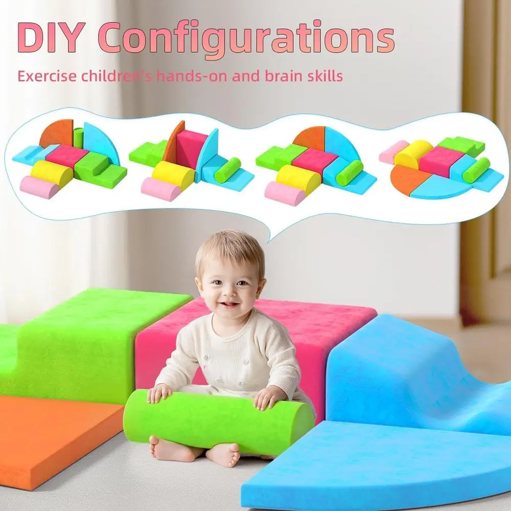 8-Piece Toddler Climbing Blocks Set, Rainbow Soft Play for Indoor Crawling and Exploration