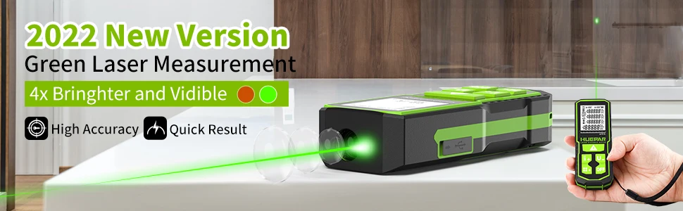 Huepar Laser Distance Measuring Meters Tool with Angle Sensor Rechargeable Digital Green Beam 60M 100M 120M Laser Rangefinder