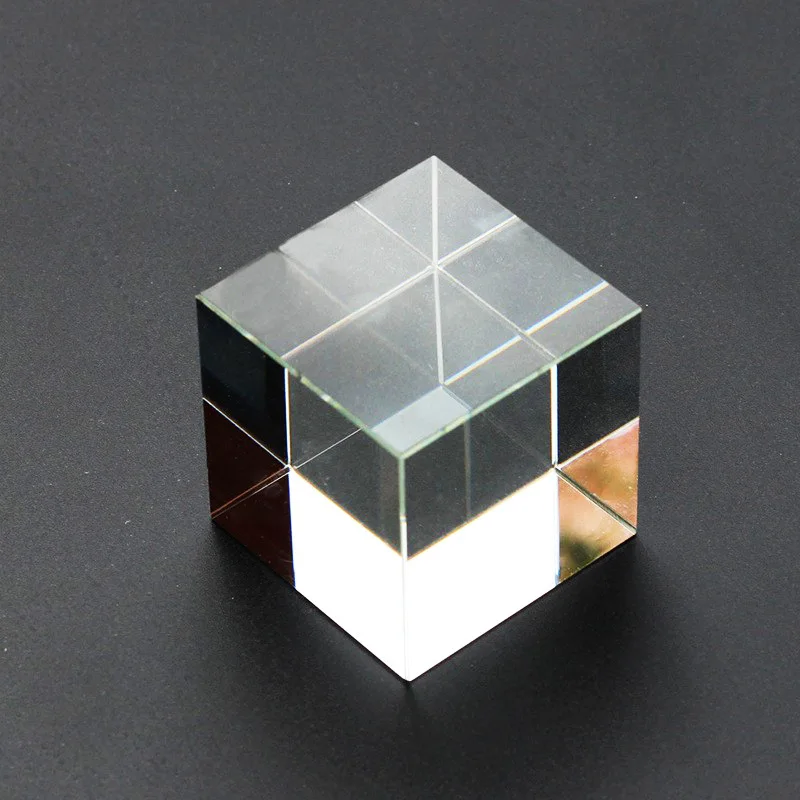 4PC Cubic Engraved Glass Prism with Artificial White Crystals ornament Optical Lens for Experimental Accessories Optometry Tools