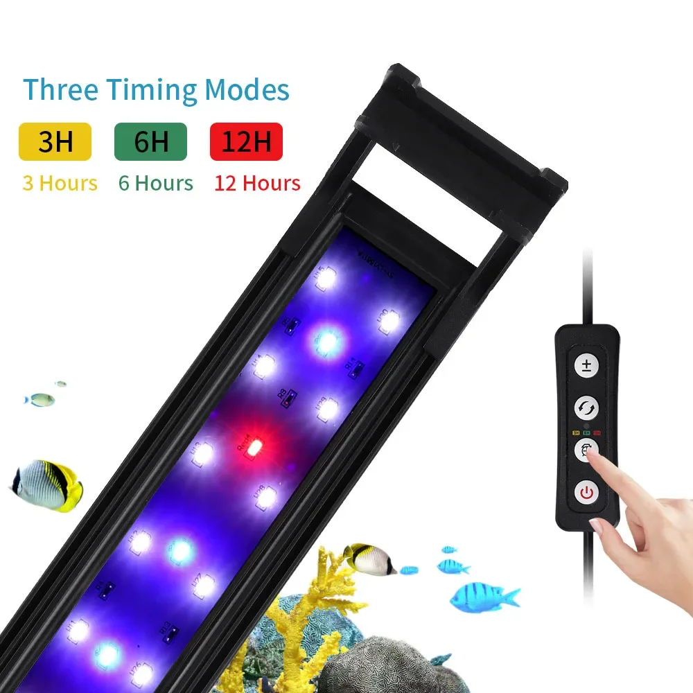8" to 48 Inch Dimmable LED Aquarium Lamp, Waterproof  Reef LED,Time Settings,3 Color Light Modes For Various Plant Fish Tank LED