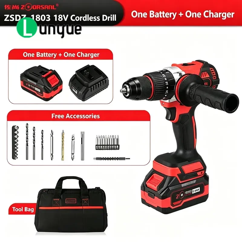18V Brushless Electric Impact Drill 13mm Lithium Battery Industrial Grade Cordless Power Tool for Household Building