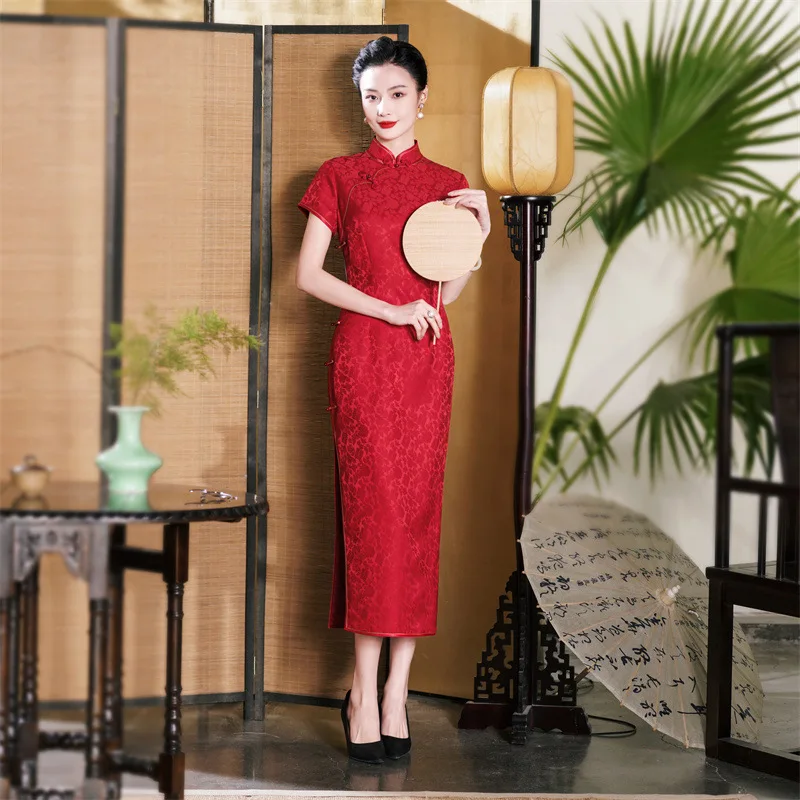 High Quality High-End Real Silk Cheongsam Qipao Mothers' Wedding Dress 2024 New Summer Female Chinese Style Traditional Clothes