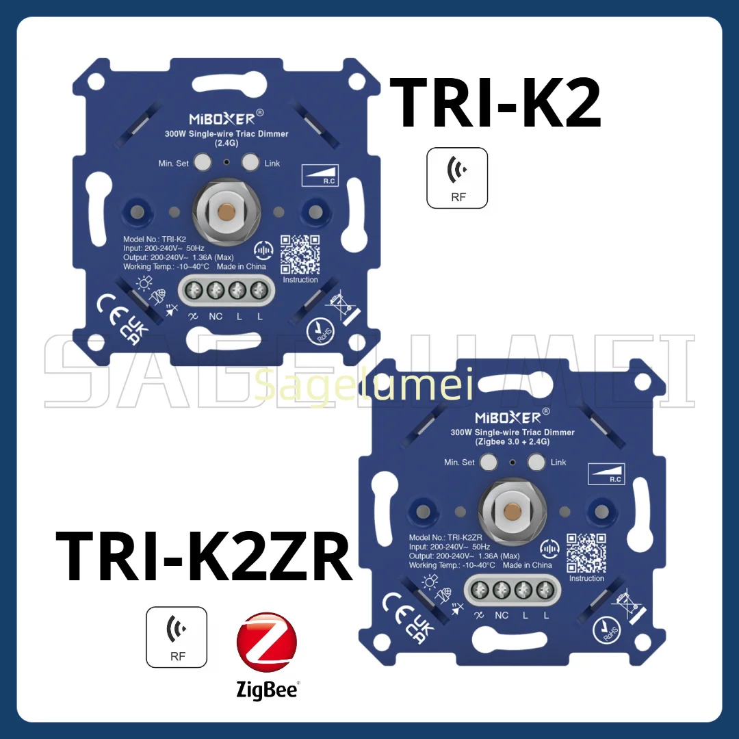 Miboxer TRI-K2/TRI-K2ZR Zigbee 2.4G Triac Dimmer Switch Wall Mount Rotary Control Smart Dimmer for LED Halogen Incandescent Lamp