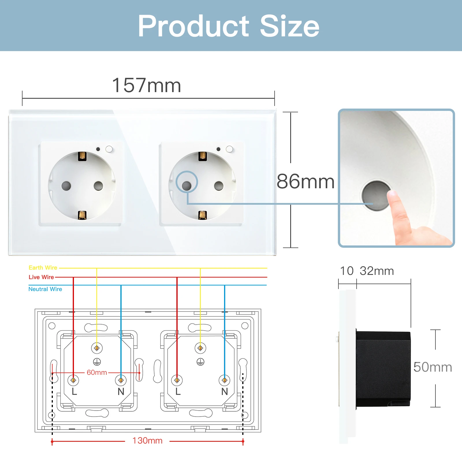 Enchufes Wifi BSEED enchufe de pared UE enchufes eléctricos inteligentes Tuya Monitor de potencia Google Smart Life Alexa Panel de vidrio de Control