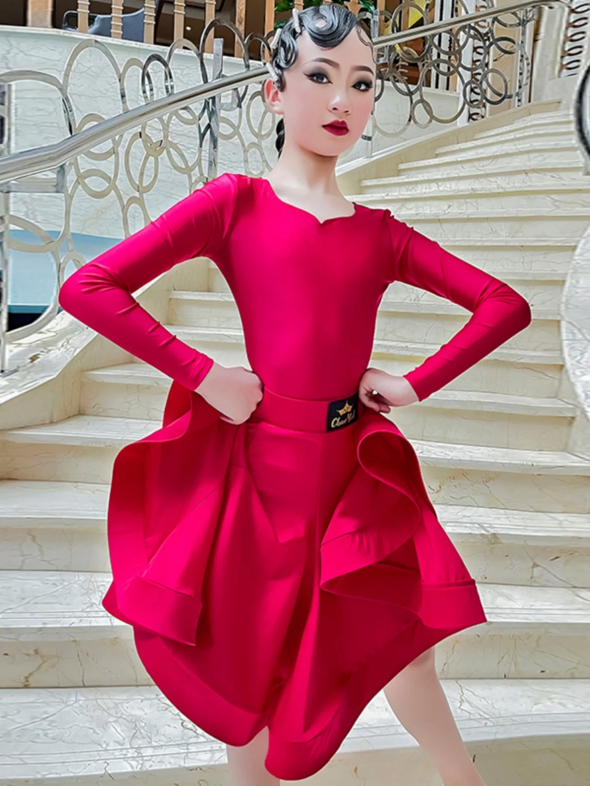 Latin Dance Wear Girls' Professional Regulations Racing Suit New Spring and Summer Children Exercise Clothing Children Dance