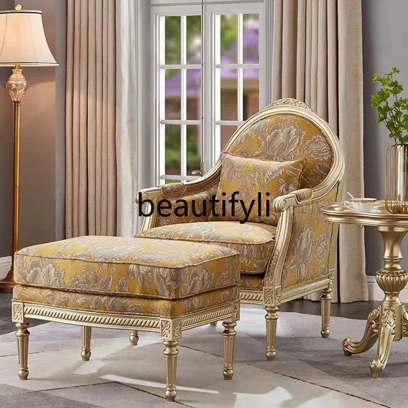 M178 Solid wood leisure tiger chair embroidered fabric single sofa French engraved sofa chair