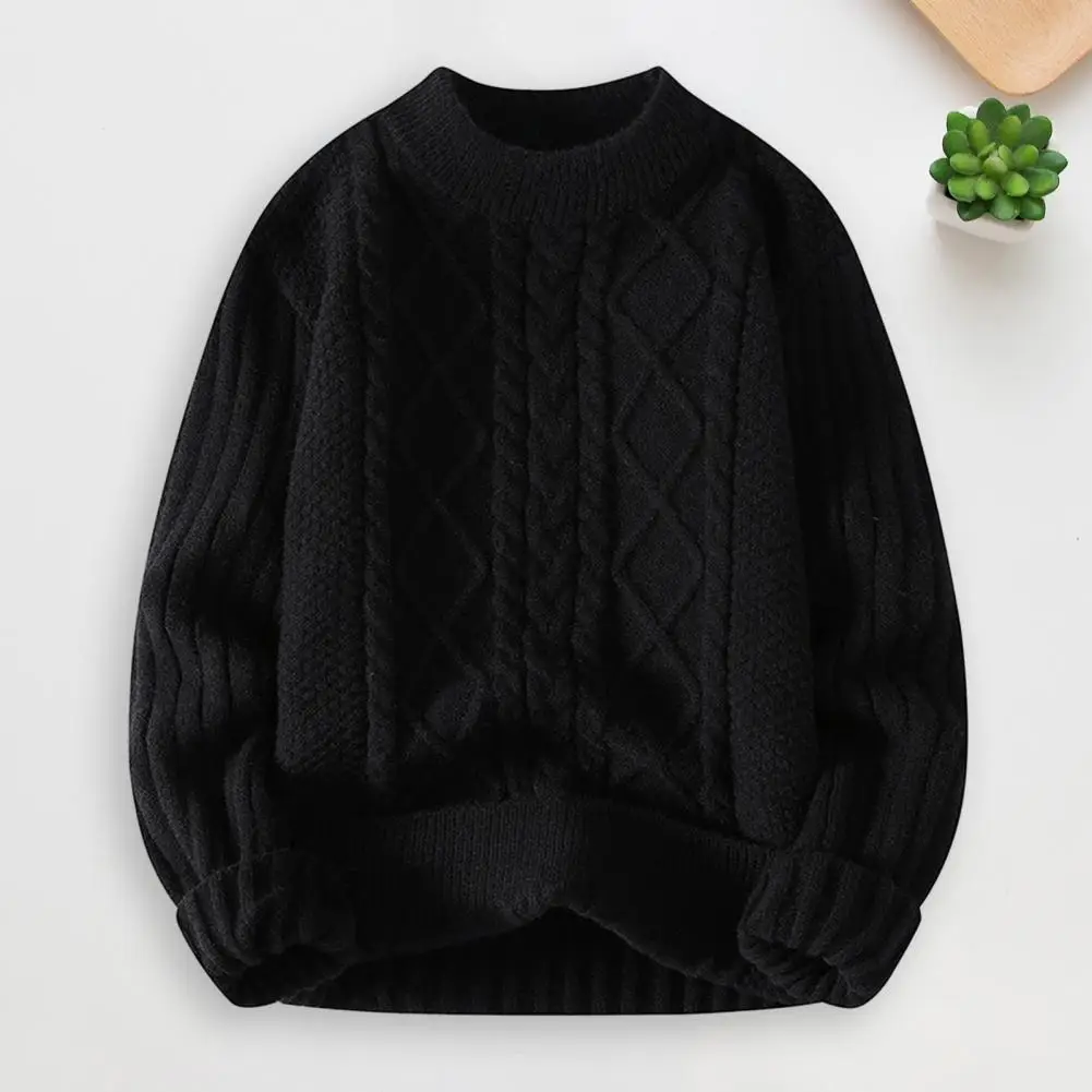 

Men Sweater Cozy Men's Winter Sweater Thick Knit Soft Round Neck Anti-pilling Cold Resistant Stylish Solid Color with Twisted