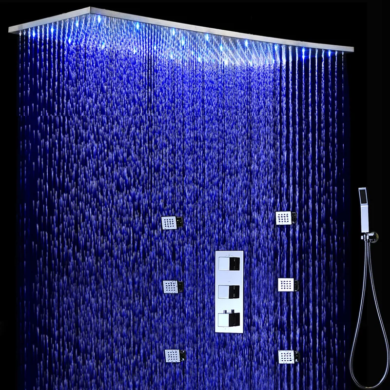 

Bathroom Accessories Large Rainfall Shower Set 304 Stainless Steel LED ShowerHead Faucets With Massage Body Jet Chrome Finished