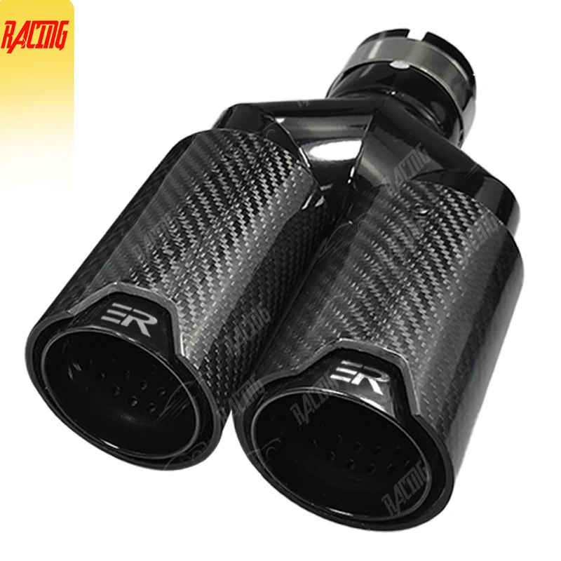 1pcs Glossy Black Carbon Fiber 80mm Outlet Muffler Tip Y-Shape Double Outlet Exhaust Pipe Universal Car Accessories For BMW