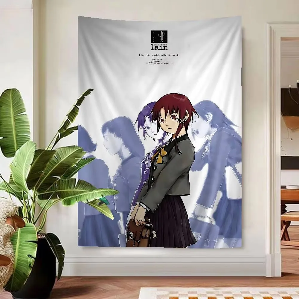 Serial Experiments Lain Hippie Tapestry, Flower Wall Carpet Dorm Decor for Bedroom Living Room Anime Cyberpunk Wall Hanging