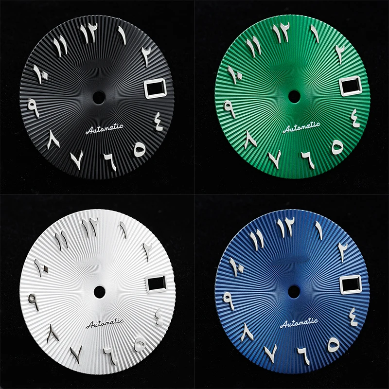 Циферблат часов 28,5 мм со стрелками, арабские цифры, радиальная текстура, Sunray, подходит для NH35 NH36, циферблаты, автоматический механизм