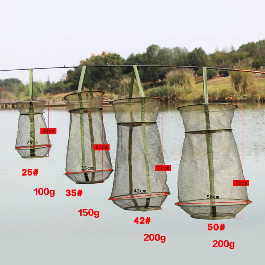 

Folding Fish Shrimp Mesh Cage Durable Nylon Corrosion Resistant Foldable 4 Spring Wire Frames 3 Layers Drawstring Opening