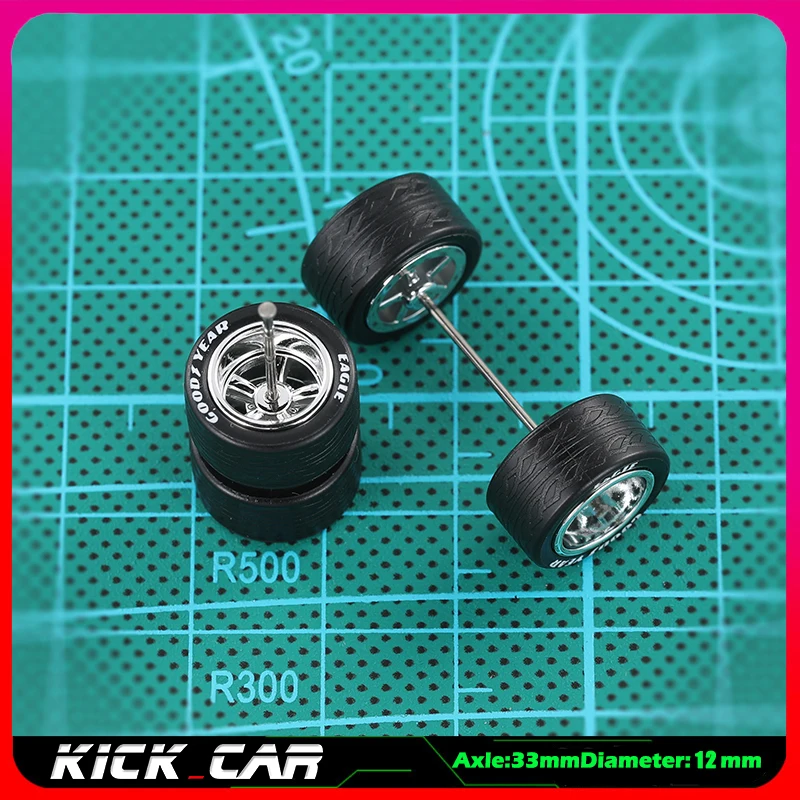 Kicarmod 1/64 Model Car Wheels with Detachable Rubber Tires Premium Electroplated Refitting Parts for Hot Wheels Toy Cars 1 Set