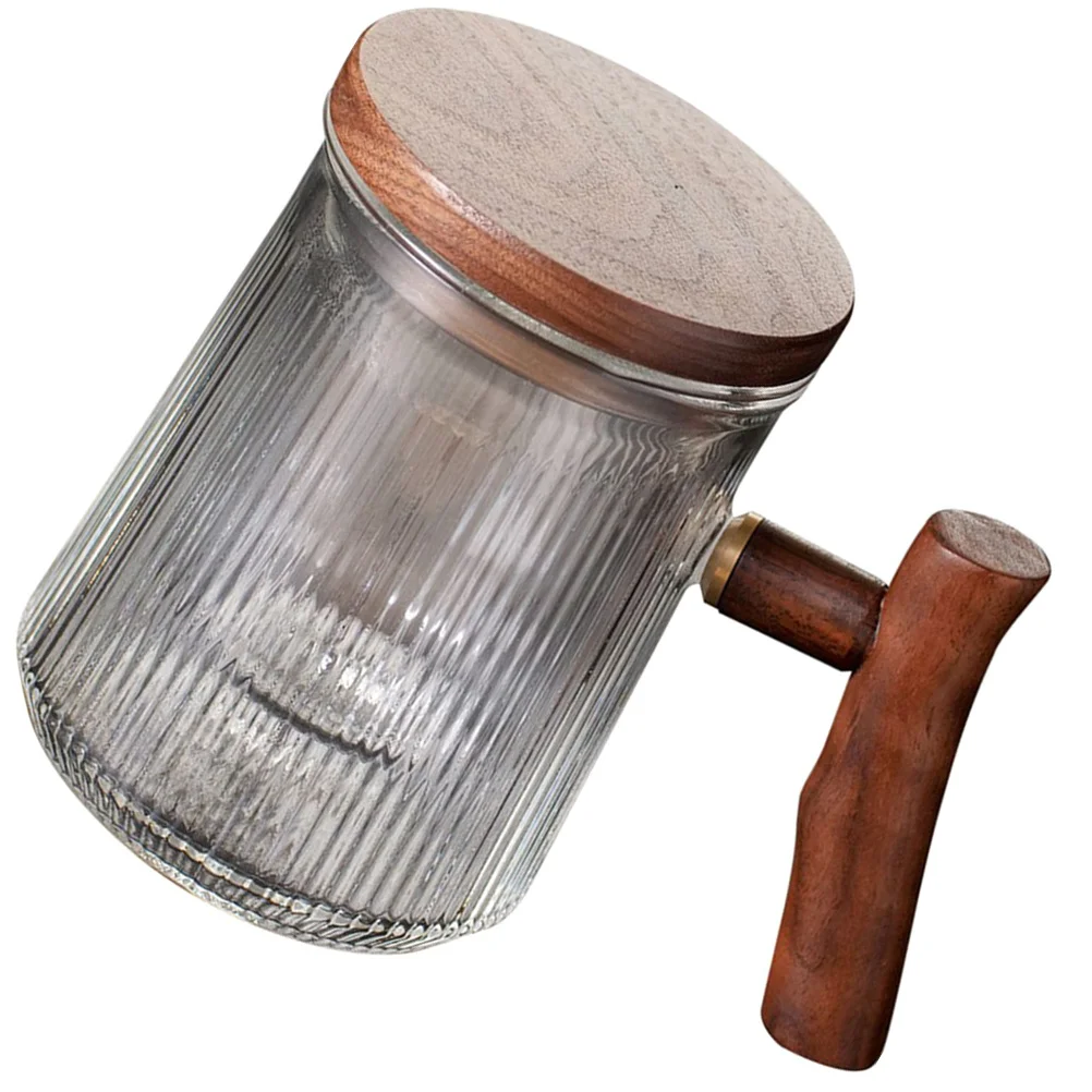 

Striped Glass Tea Cup Office Cafe Gift Infuser Lid Milk Hot Chocolate Water Juice Beverages