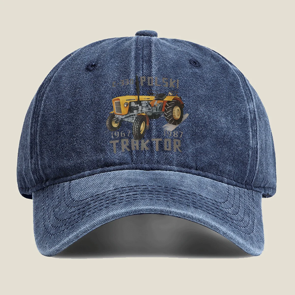 C 330 Polski Tractor Print Baseball Cap Vintage Washed Denim Unisex Sun Protection Cap for Casual Outings