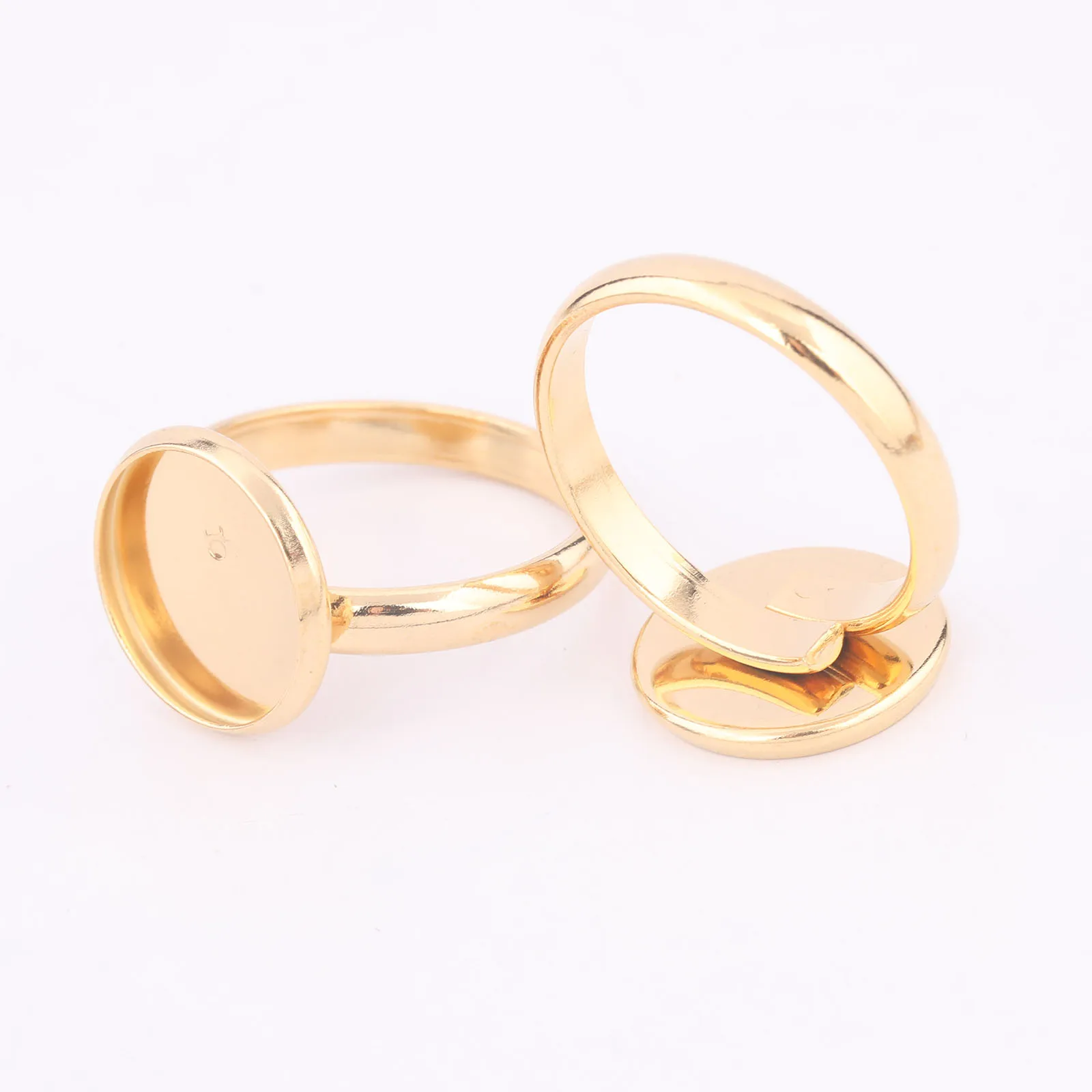 10pcs Stainless Steel Gold Plated 12mm Cabochon Ring Base Setting Blanks Diy Adjustable Fingerring Bezels For Jewelry Making