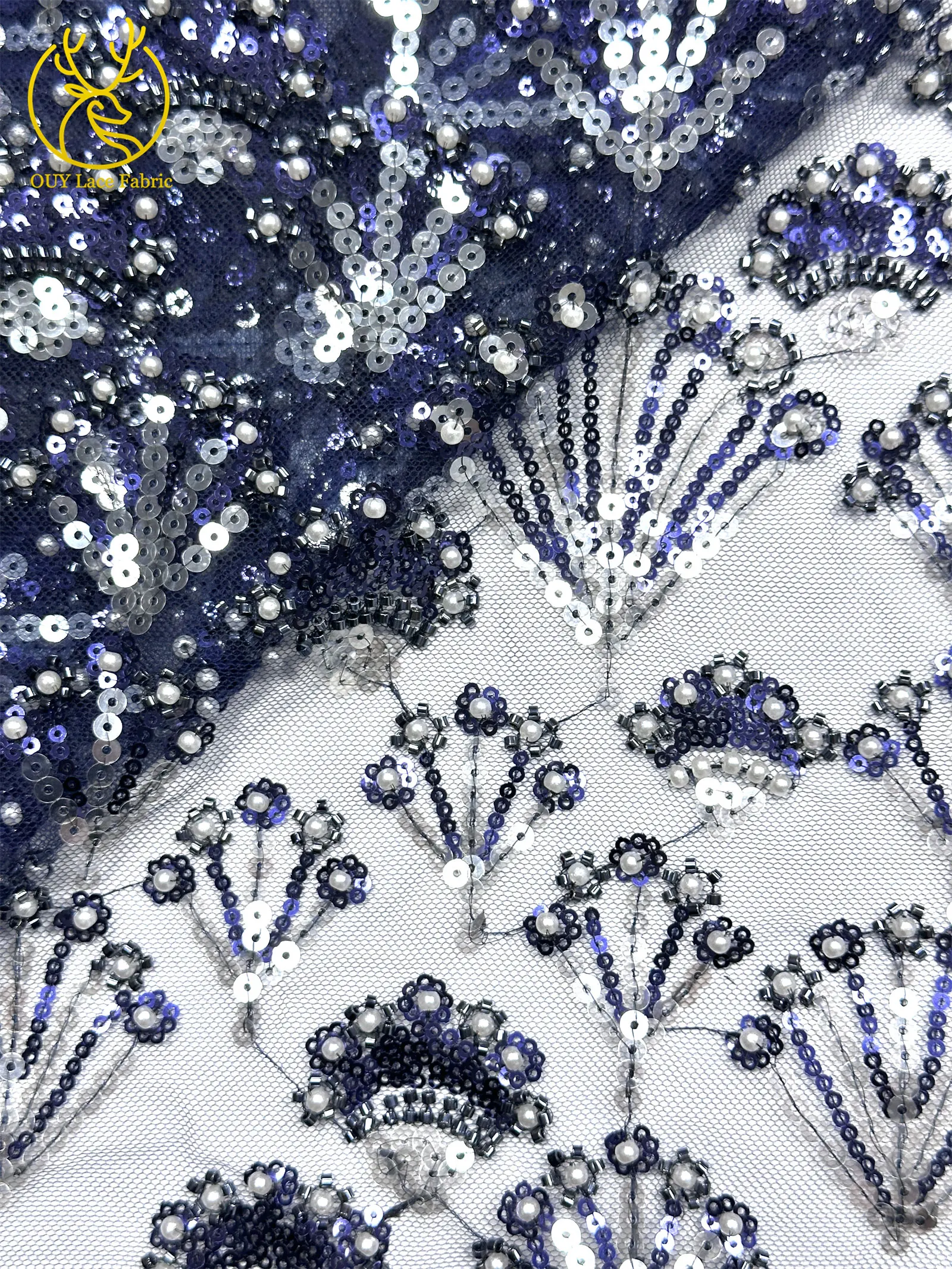 Luxuriöser französischer Perlen-Pailletten-Spitzenstoff 5 Yards Premium Hochzeitsstoff Nigerianischer Bräutigam Bestickter Tüll-Spitzenstoff für Brautkleider – Detail 23