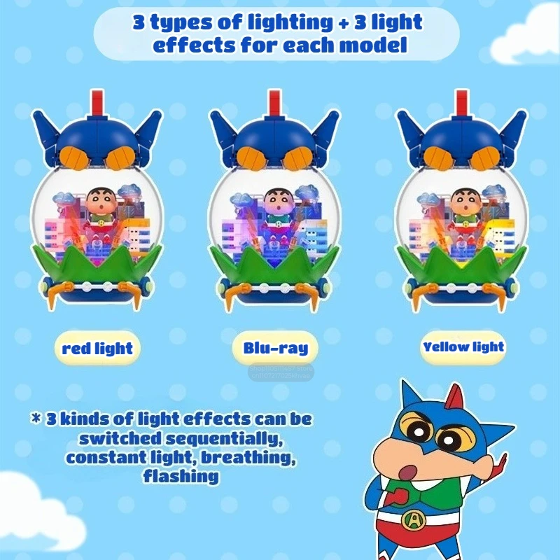 AREAX Neue Crayon Shin Chan Bausteine Dynamische Lichtleiste Serie Puzzle Konstruktion Wiederaufladbares Spielzeug Kindergeschenk