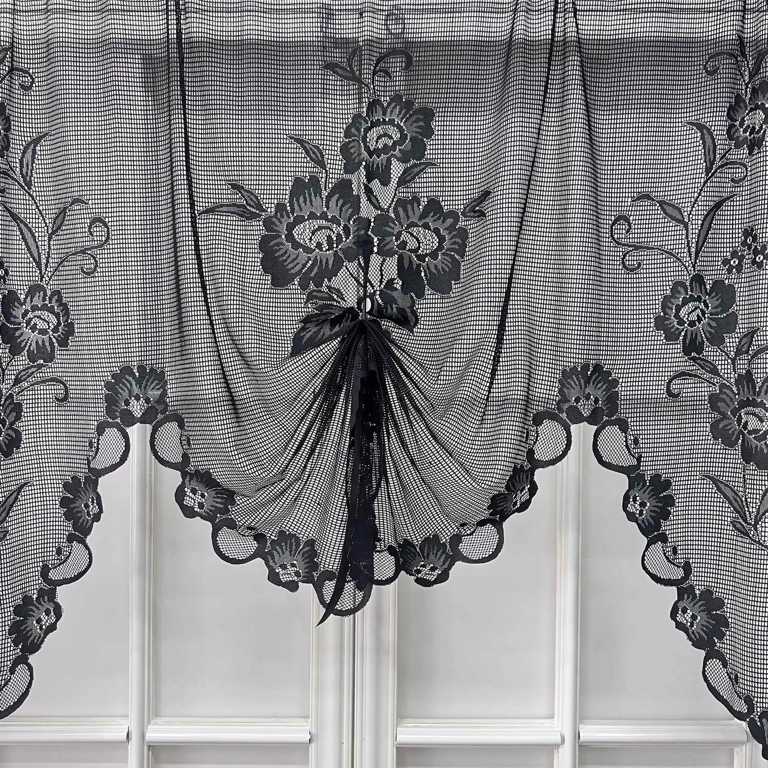 French Vintage Embroidered Kitchen Short Curtain,Romantic Lace Wavy Drapery,Rod Pocket Door Curtain,1 Panel Window Drapes