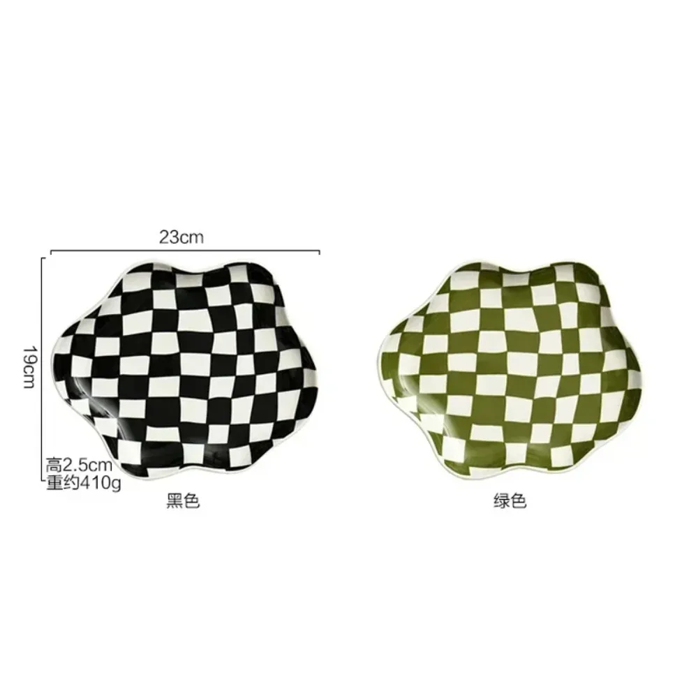 Ceramic Tray Checkerboard Jewelry Storage Plate Ring Earing Dessert Plate Home Decoration Retro Desk Organizer Kitchen Tableware