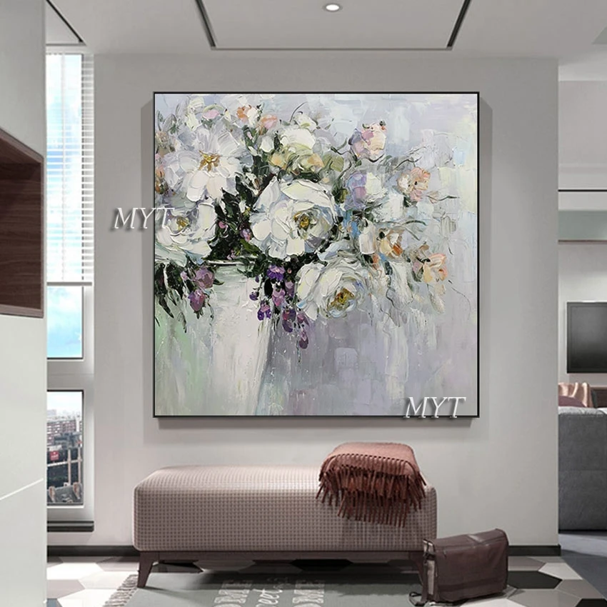 Acrylic Texture Abstract Rosy Art Wall, European Style Decoration, Flowers Painting On Canvas, No Framed, Modern Wall Hanging