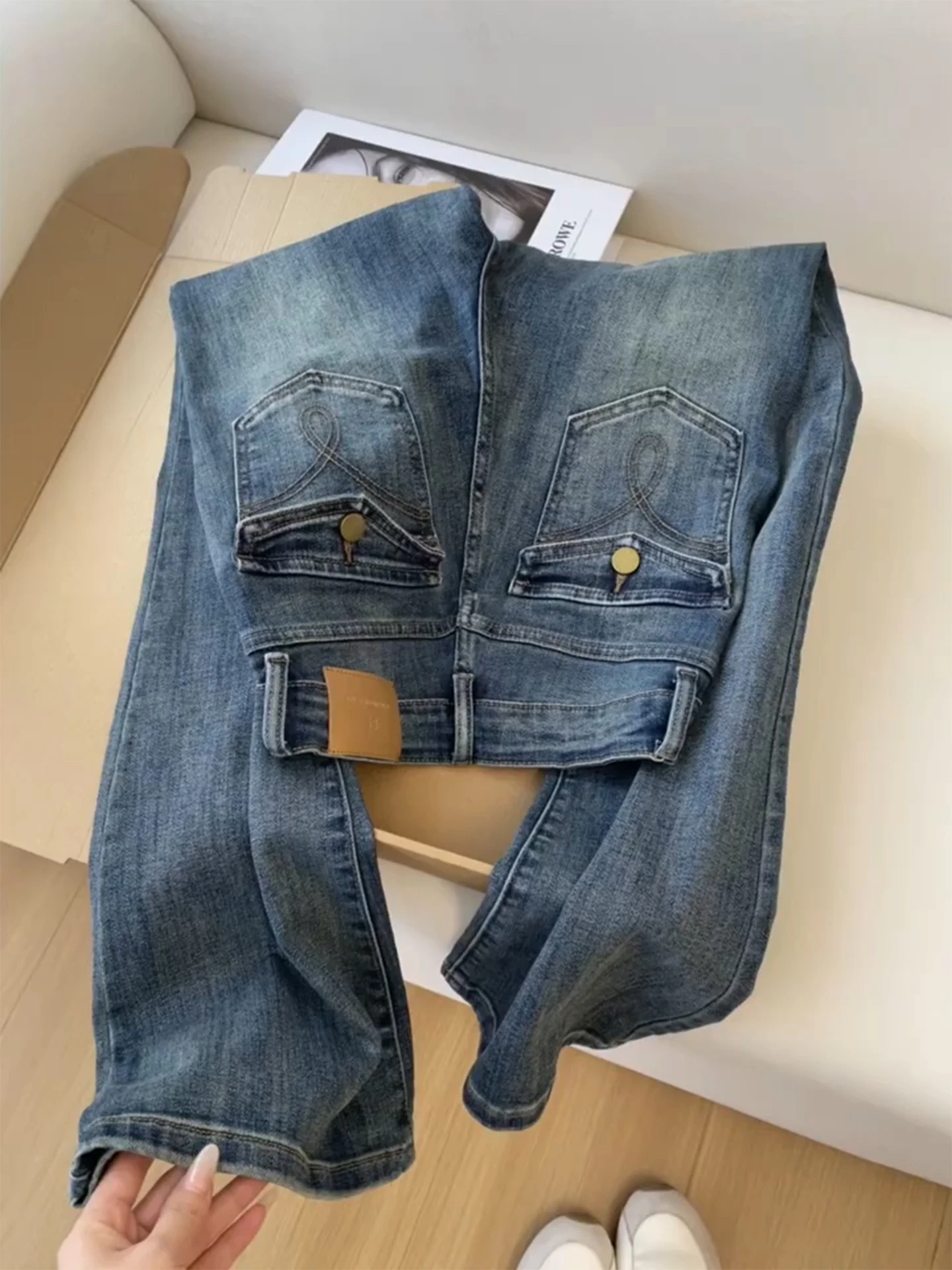 

Vintage High Waist Wideleg Jeans Slimfit Solid Color Commuting Flared Pants Autumn All Match Straight Leg Pant For Women