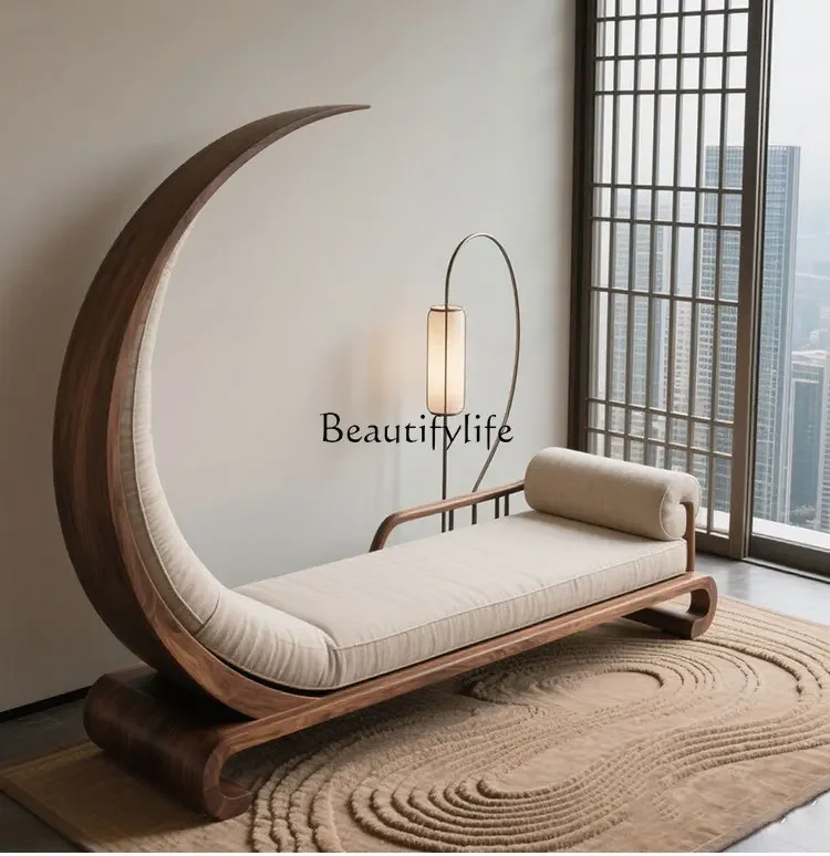 LXNew Chinese black walnut crescent concubine chair home bed and breakfast office concubine couch ash wood sofaSSS
