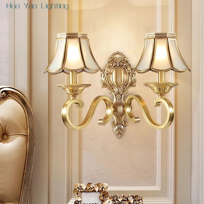 

Полностью медный настенный светильник в американском стиле для гостиной, фоновая стена, винтажный европейский стиль, коридор, проход, лестница, спальня, прикроватная тумбочка