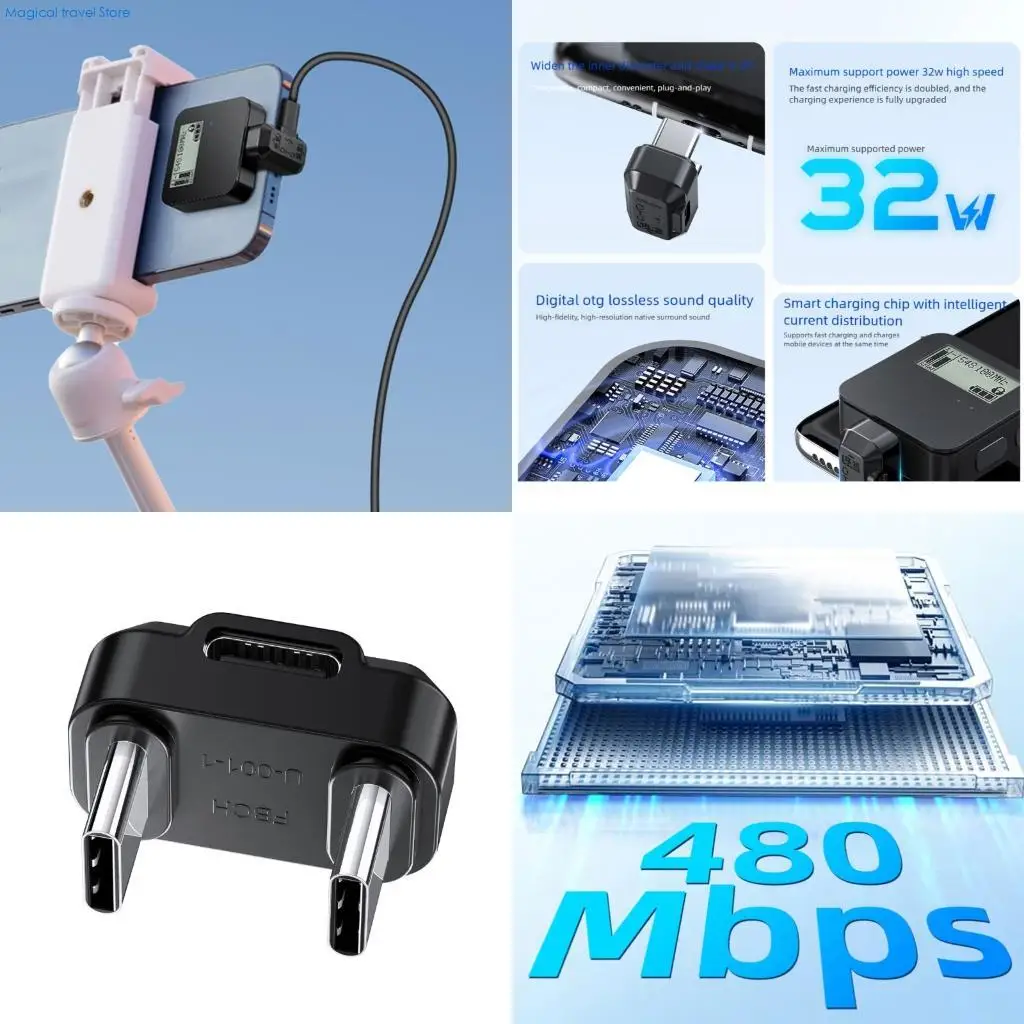 N2UB USB C OTG محول نوع C U على شكل فاصل لجهاز استقبال MIC توصيل مزامنة البيانات 480 ميجا بت في الثانية والتوافق الواسع