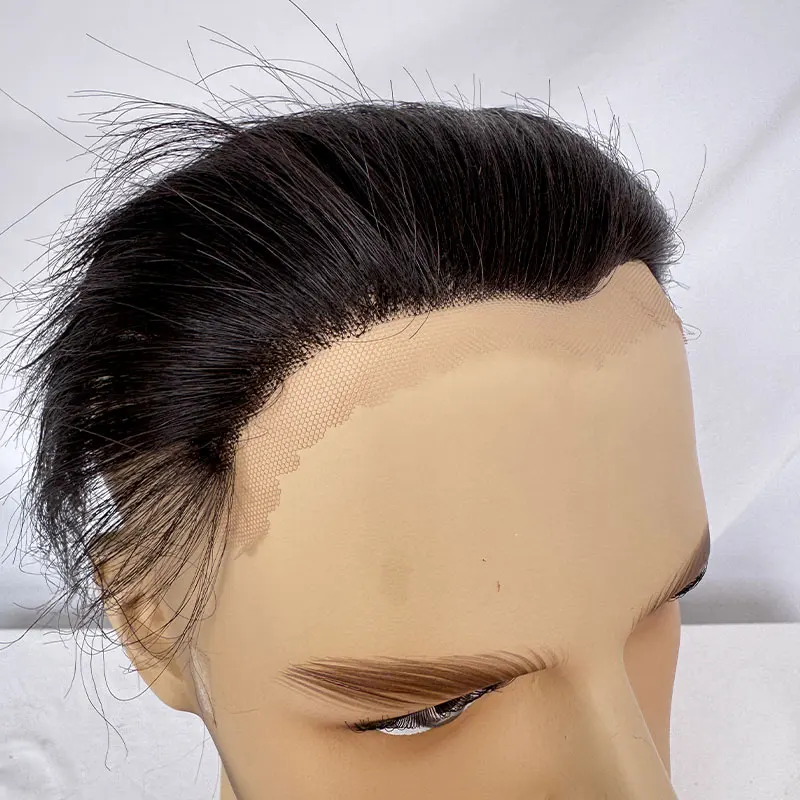 Peruca dianteira suíça cheia do laço para homens, remendo do cabelo humano, hairpieces naturais do fio, 15X7cm, cor 1B