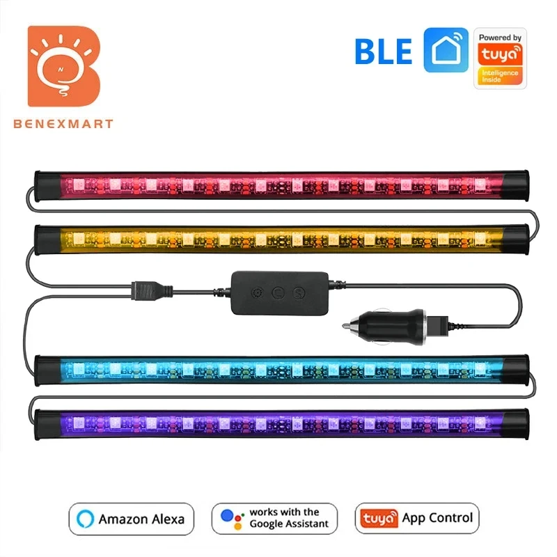 

Benexmart Tuya BLE App Control Car Interior Ambient Light Neon LED Strip Foot Light Atmosphere Decorative Lamp Music Auto Strip