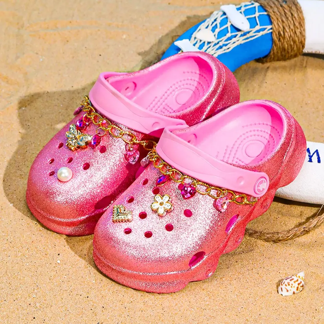 Kids' Glitter Clog, Lightweight EVA Garden Shoes, Waterproof Non-Slip Sandals, Comfortable Slip-On Shoes for Indoor Outdoor 1214