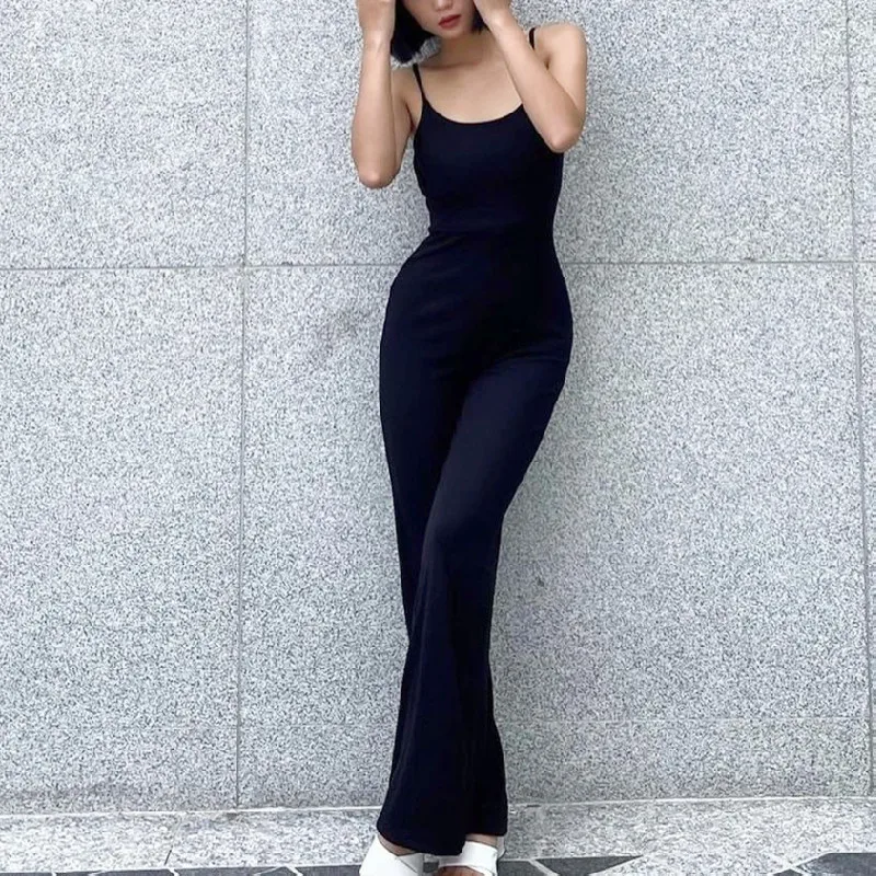 Xeemilo Sexy Backless Spaghetti Band Jumpsuit Vrouw Zomer Zwarte Skinny Bodycon Bodysuit Broek Vakantie Dames Casual Jumpsuits