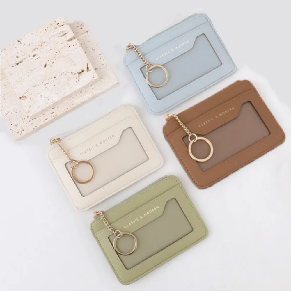 بسيطة مع سلسلة المفاتيح معلقة حافظة للبطاقات بولي Leather الجلود متعددة الوظائف جيب محفظة نسائية للعملات المعدنية مقاوم للماء رقيقة متعددة بطاقة المحفظة الهدايا