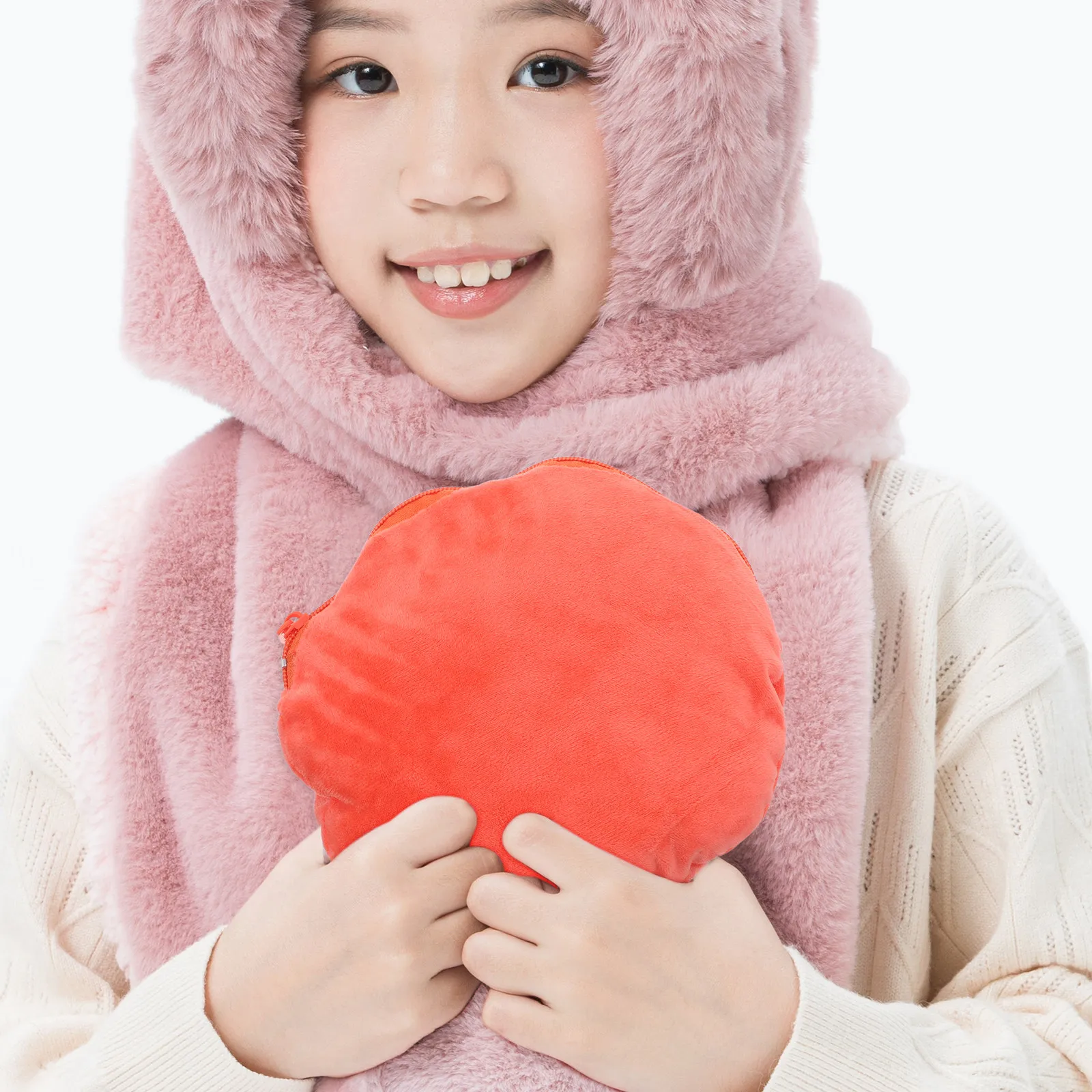 Round Anti-Scald Lint Hand Warmer Sleeve Orange Zipper Closure Insulated Hot Water Bottle Cover Portable Winter Thermal