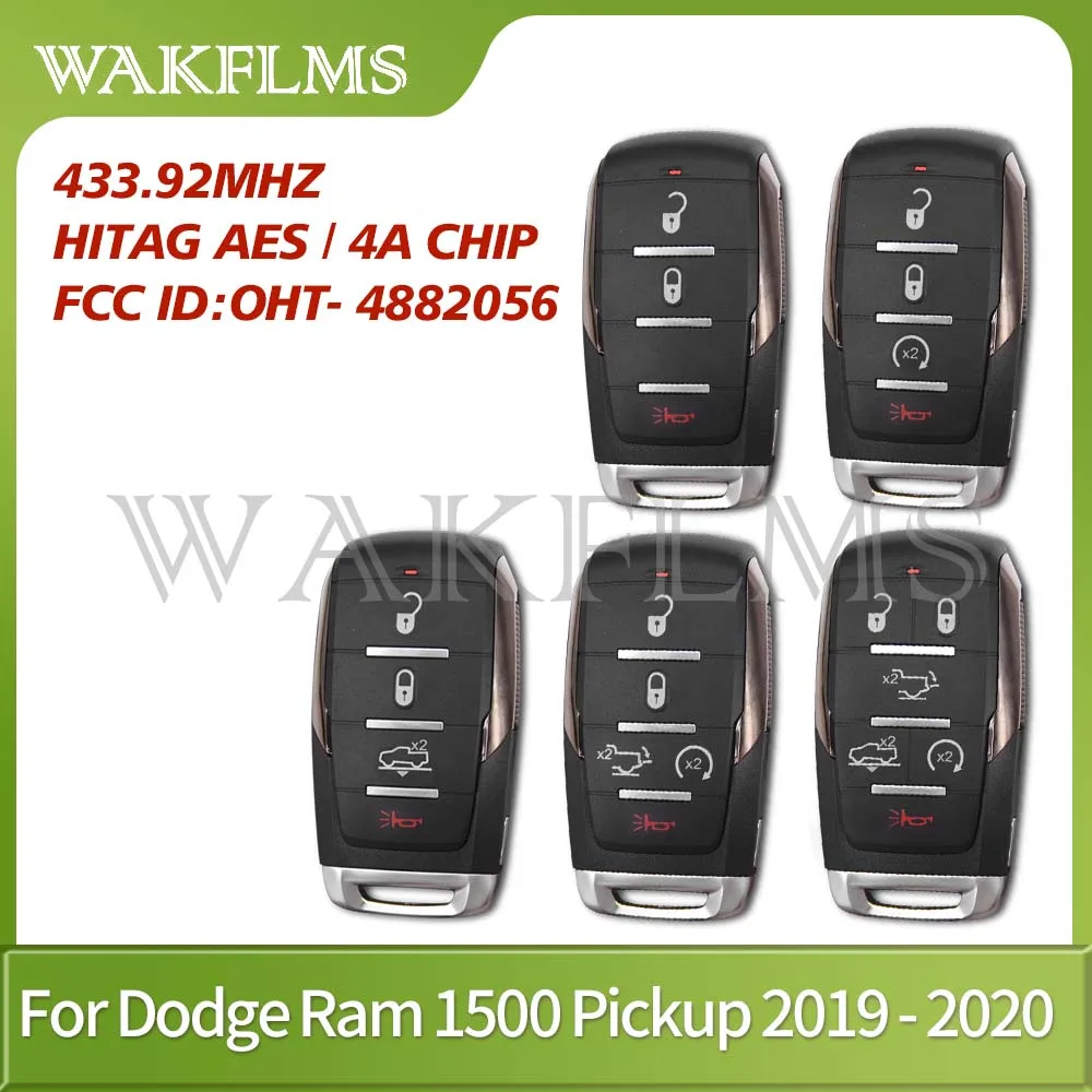 For Dodge Ram 1500 Pickup 2019 2020  Smart Key Car key 433MHz ASK PCF7939M With Light OHT-4882056 P/N: 68291687AD