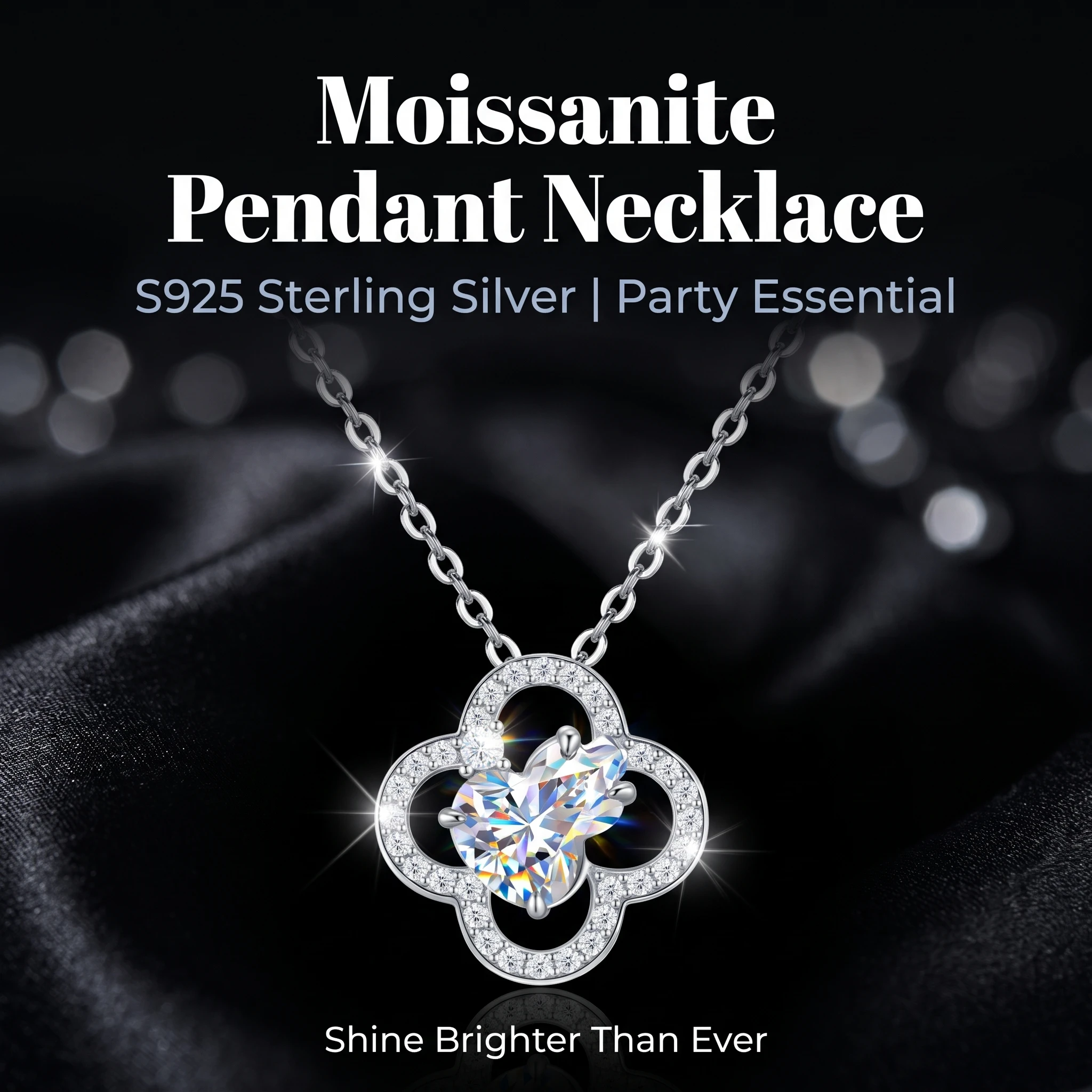 S925 Sterling Silver Four Leaf Clover Heart Pendant Necklace GRA Certified D Color Moissanite Clavicle Chain Luxury Jewelry Gift