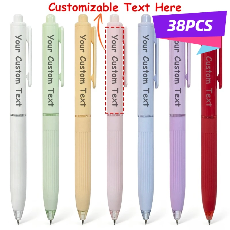 38pcs Customizable Ballpoint Pens Personalized Name UV Printing Logo 0.8mm Black Ink for Student Office School Stationery Gifts