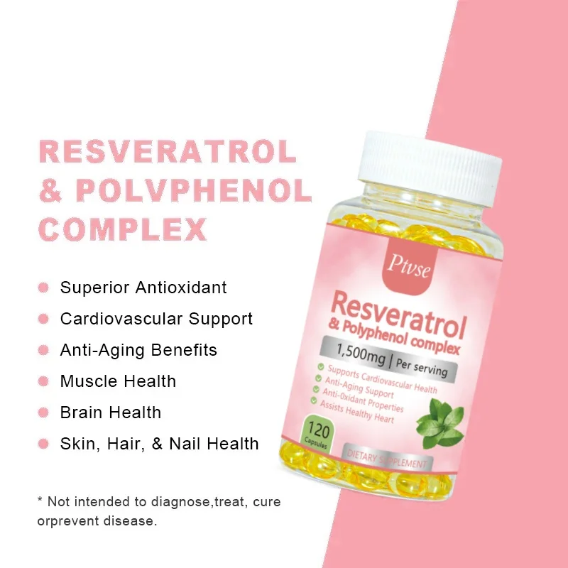 Ptvse Resveratrol Capsules - Antioxidant Supplement to Support Circulatory Health and Overall Wellness - Non-GMO