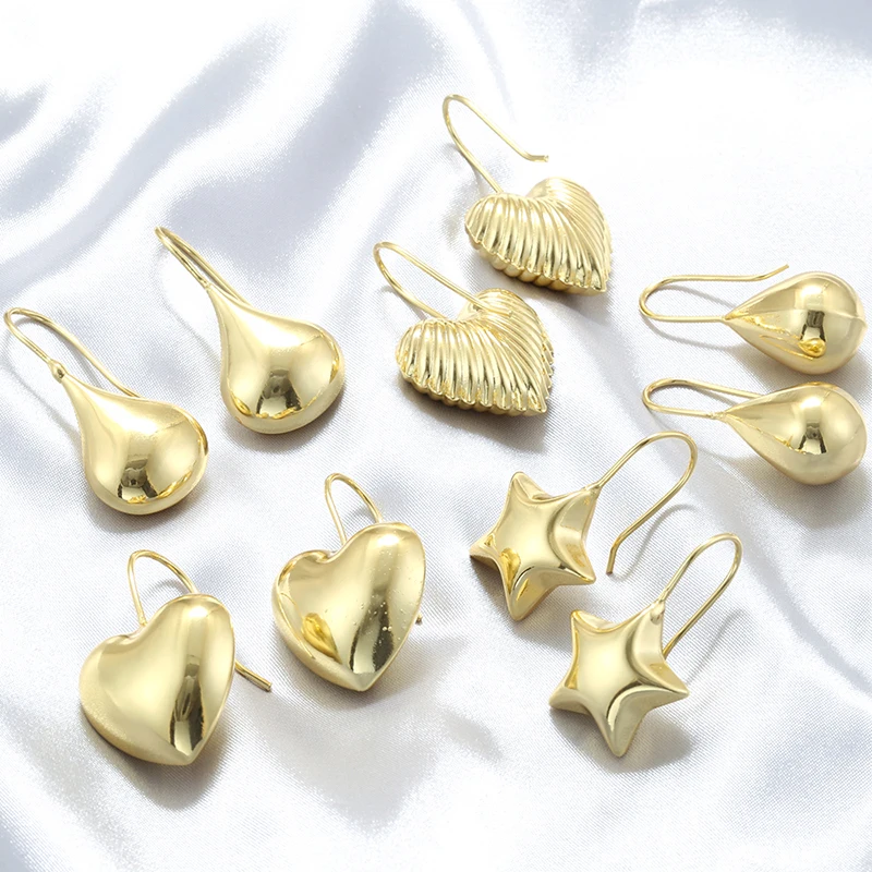 ZHUKOU Brass 18K Golden Plated Shiny Bubble Earrings Heart Shaped Star Earrings Ladies Simple Fashion Metal Earrings VE1559-63