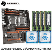 MOUGOL X99 Dual CPU Gaming Motherboard Kit with Xeon E5 2680 V3 & DDR4 64GB (4*16GB) RAM M.2 NVME PCIEx16 for Desktop Comptue