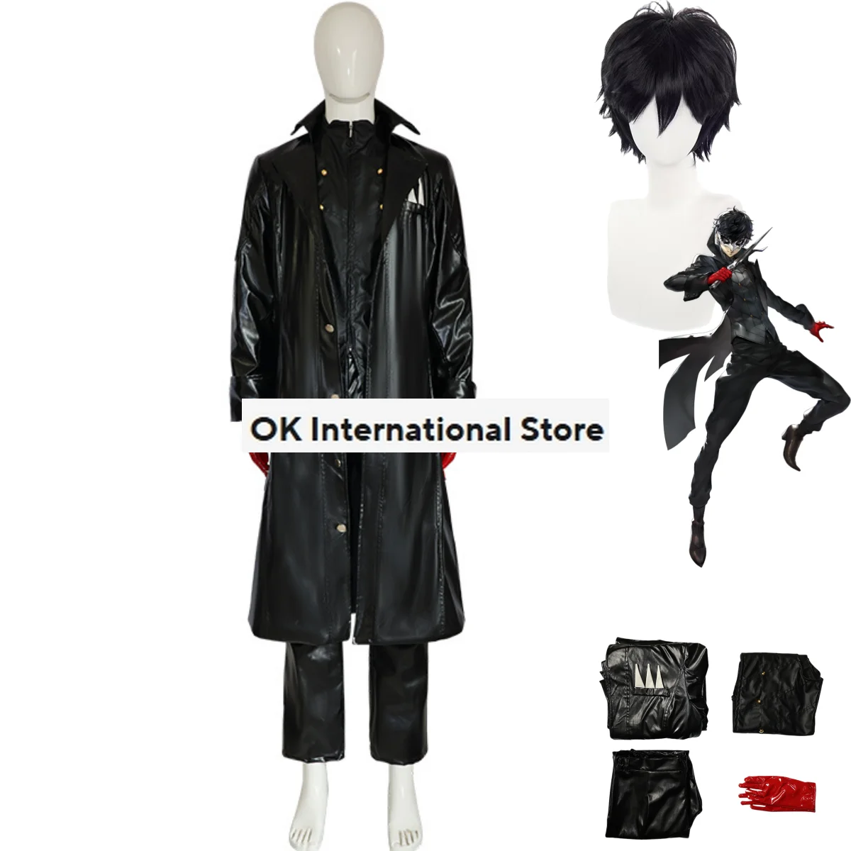 Anime Game Persona 5 Amamiya Ren Cosplay Costume, Blague, Perruque, Noir, PU, Skip, Uniforme, Manteau, Adulte, Homme, Carnaval, Halloween, Trempé