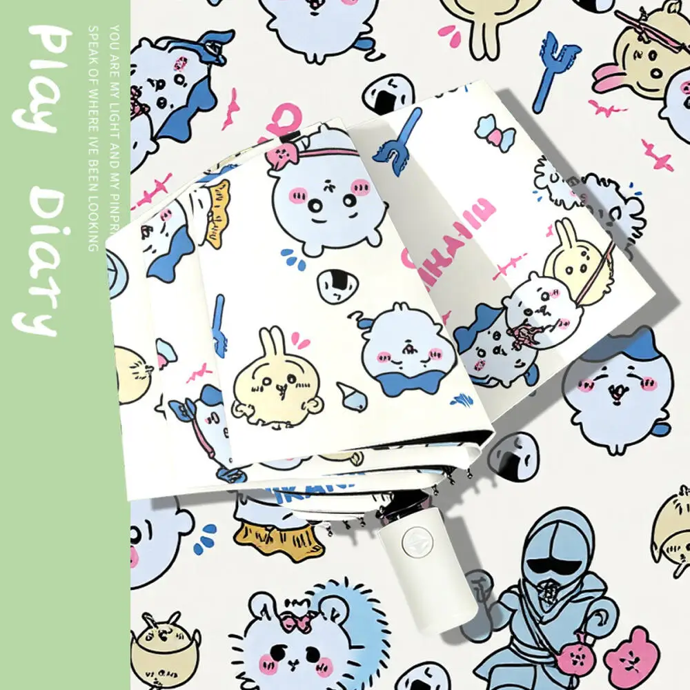 Cartoon Three-Fold Automatic Sun Umbrella Chiikawa Parasol Anime Hachiware Kawaii Sun Protection Umbrella Girl Umbrella Portable view 4