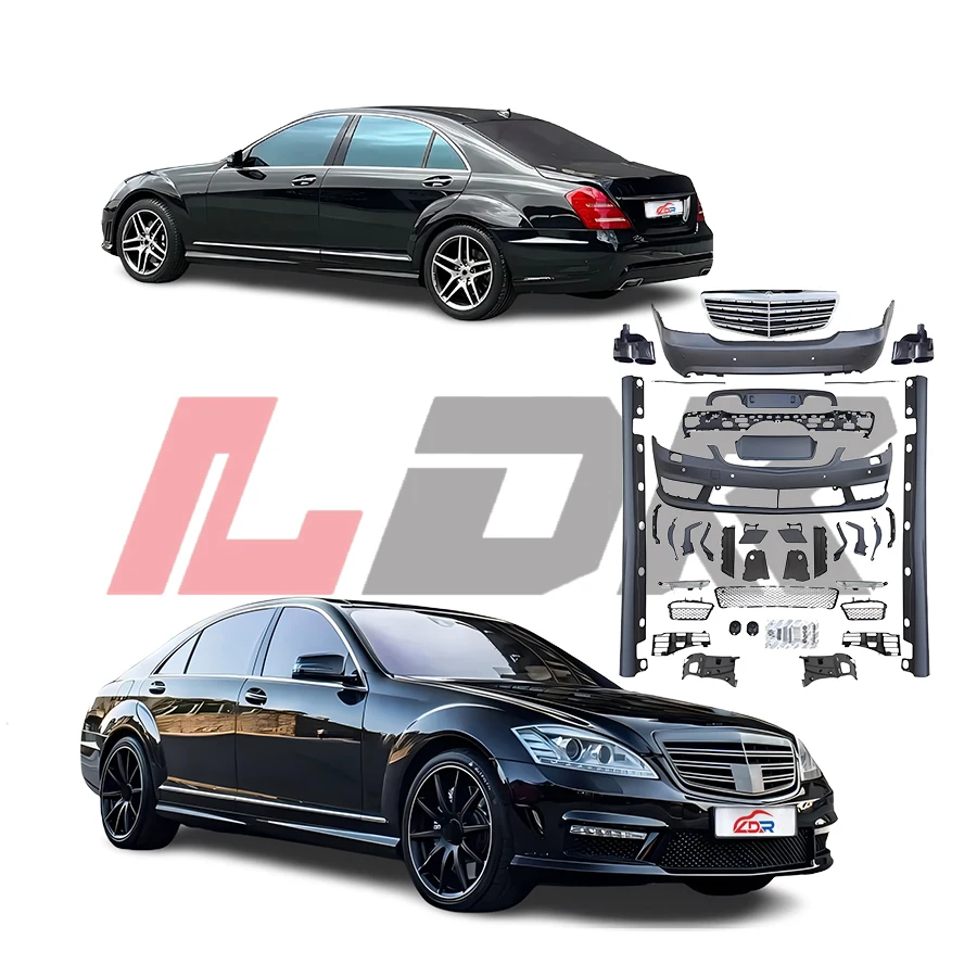 New High Quality Bodykit S-class 2005-2013 W221 Facelift S65 Style Led Headlights Taillights Tailpipes Front Bumper Side Skirt