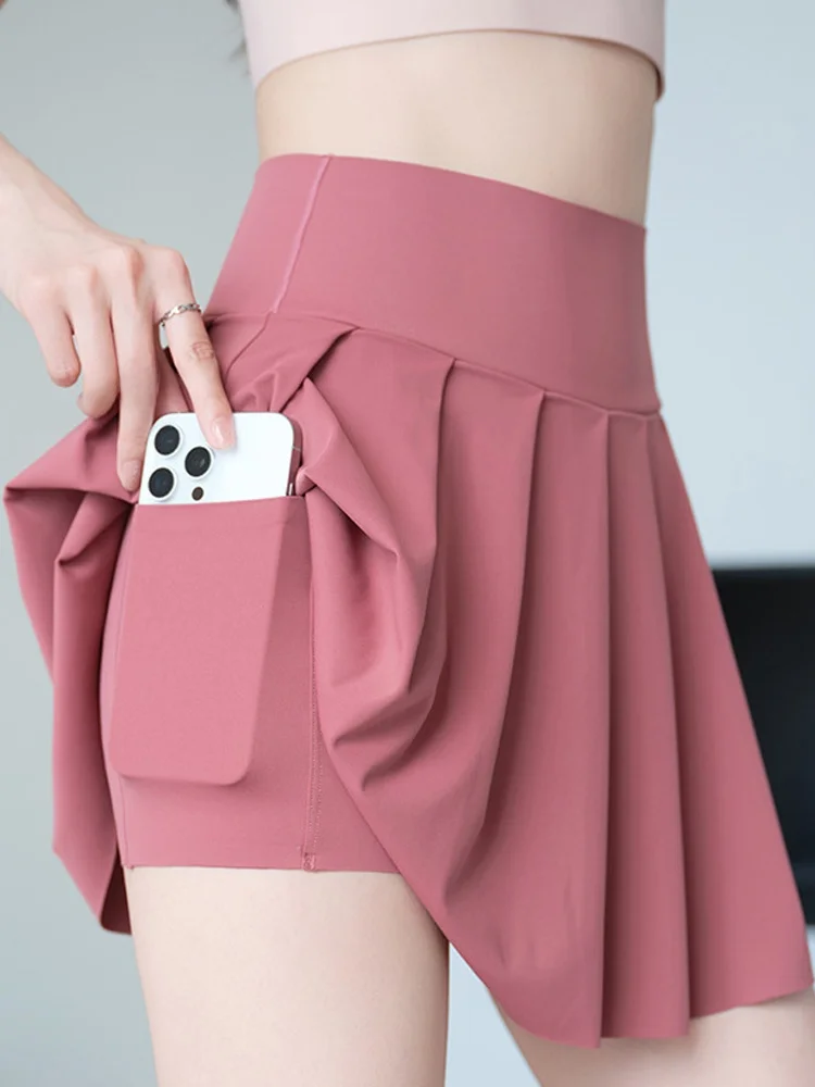2025 Summer New High Waist Yoga Pants Women's Thin Sharkskin Pants Outdoor Wearable Short Skirt Pants Pink Color Base Layer