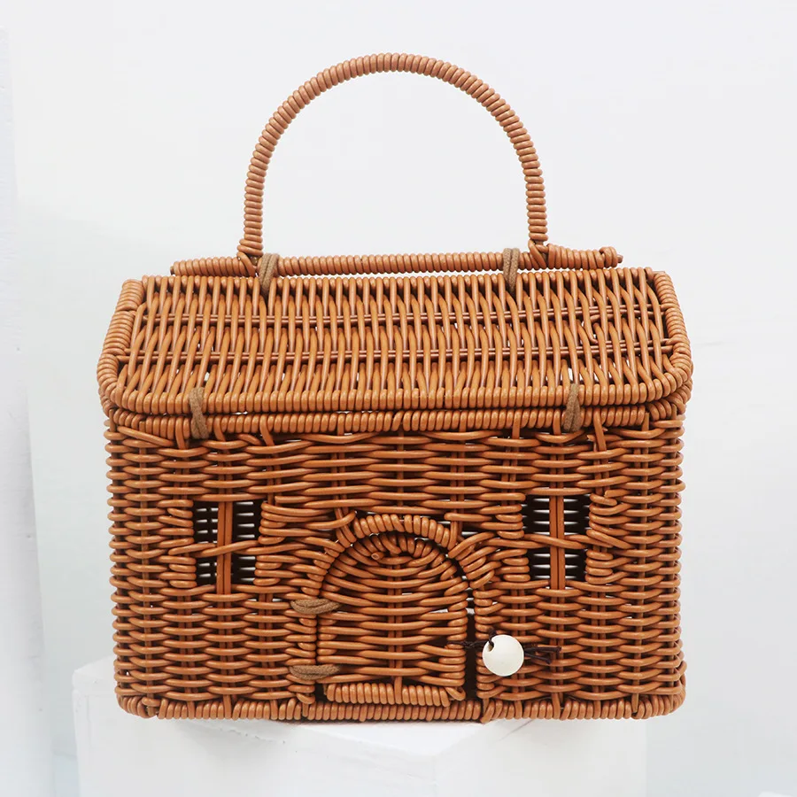 

Wicker Woven House Rattan Bag Handmade Handbags Bohemian Straw Basket Bags for Women Funny Hollow Beach Bag Storage Box Bags New